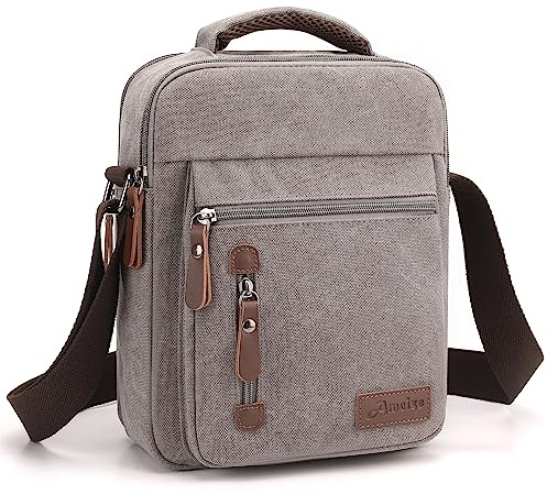 Foino Schultertaschen Herren Handtasche mit Viele Taschen Umhängetasche Große Kapazität Seitentasche Reisetasche Canvas Tablette Schule Büchertasche für Reisen