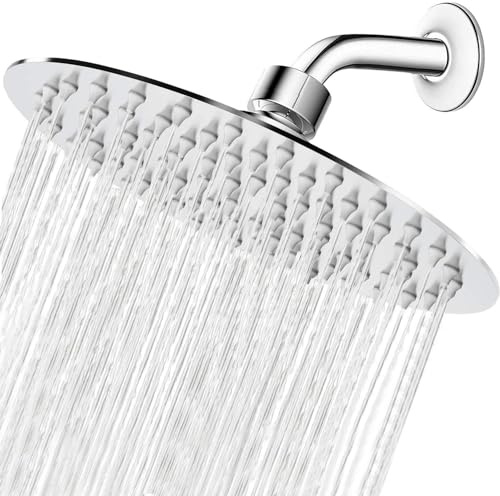 Tete de Douche Inox, Yapwiki Pomme de Douche Anti Calcaire, 25CM Pommeau de Douche Economie d'Eau et Haute Pression avec Universelle Filetage 1/2 Pouce, Rotatif 360°, Facile à Installer et à Nettoyer