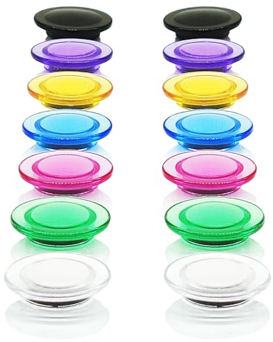 PYJLBX Kühlschrankmagnet, Starke Magnete, robuste Magnete, Kühlschrankmagnete, kleine Magnete, 14 Stück, 7 Farben, klare Mini-Magnete, runde Magnete für Whiteboard, Handwerk, Schließfach, Büro,