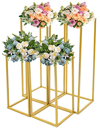soudesileim 4 StÜCk Geometrischer Metallsäule Blumensäule, 24x24x60cm Blumenhocker Outdoor, Blumenarrangement FÜR Hochzeit Party
