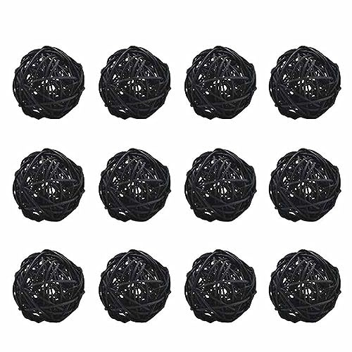 SHTGOI 12 Stück Rattankugeln 3cm Korbgeflecht Rattan Bälle Dekorative Kugeln Rattan Kugeln Spielzeug Naturkugeln Ornament für Tischkorb Decke Wand Kinderkreativität Haustierspielzeug Schwarz