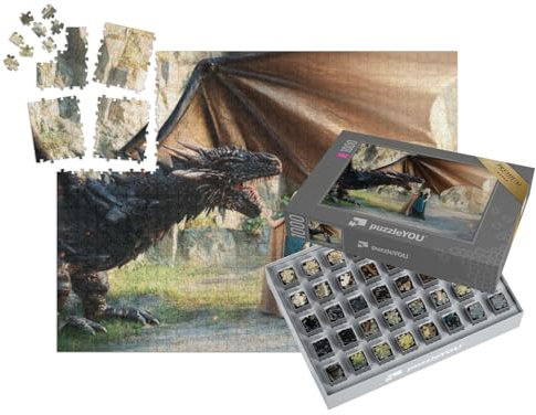 puzzleYOU: SMART Sorted® | Puzzle 1000 Teile leicht gemacht „Märchenprinzessin mit ihrem Drachen“ – aus der Puzzle-Kollektion Drache, Fantasy, Tiere aus Fantasy & Urzeit