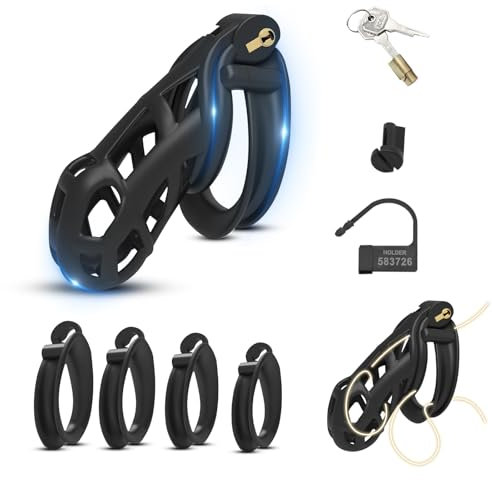 6.0 Peniskäfig,Chastity Cage Male,mit 4 Beidseitig-Arc Hoden Penisring,Keuschheitskäfig Herren,BDSMs Spielzeug Hart,Sex Spielzeug für die Männer,Chastity Cage Penis Käfig Keuschheitsgürtel (XL)