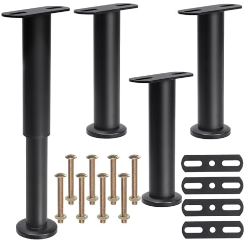 Mardatt Lot de 4 pieds de support de lit en acier de 18-33 cm réglables en hauteur - Lattes centrales noires - Pieds de lit robustes - Pieds de rechange pour cadre de lit - Pieds de support pour cadre