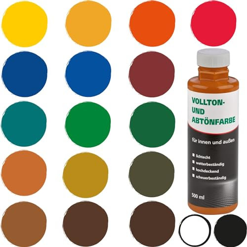 BODENMEISTER Abtönfarbe Vollton-Farbe 500 ml, Mischfarbe für Wandfarbe innen und außen, 03 hell-rot orange 908