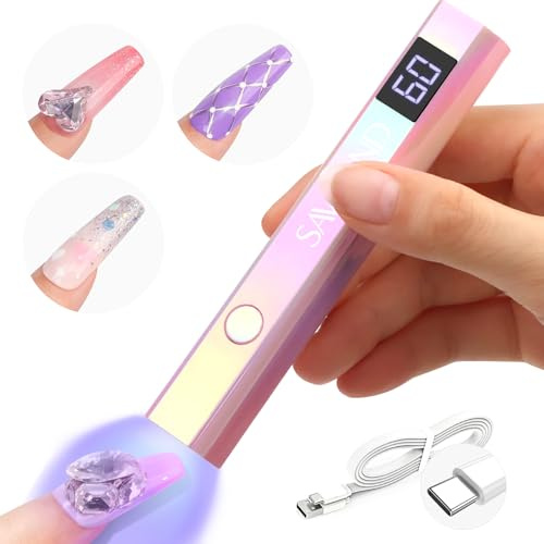 Saviland UV Lampe für Gelnägel 12W Handgehaltene Nagellampe Nägel mit LCD Display, Wiederaufladbar Mini U V Lampe für Nägel Klein LED UV Taschenlampe zum Aushärten von Nagelkleber & Nail Tips