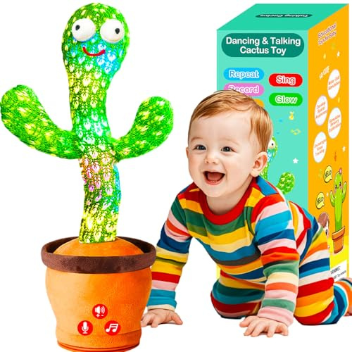 Vitosup Tanzender Sprechender Kaktus Baby Spielzeug, Lautstärke einstellbar, Nachahmend Singend Wiederholend, Interaktives Plüsch-Babyspielzeug/Geschenk für Jungen Mädchen (Kaktus ohne Akku)