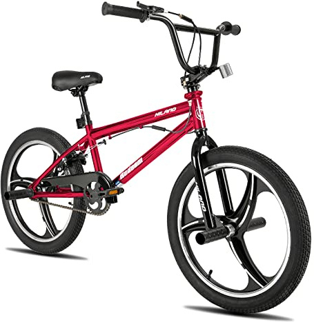 Hiland 20 Inch 3 Spoke Kids BMX Bike for Boys Girls Ages 7-13, 360 Degree Rotor Freestyle, 4 Pegs Single Speed Kid’s BMX Bicycle, Red