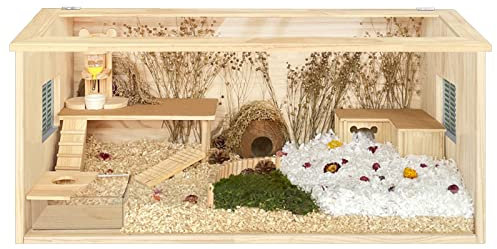 WYRMB Holz-Hamsterkäfig, Hamsterkäfige und Lebensräume mit transparenter Acryl-Frontplatte, Ratten-Hamsterkäfig, Holz-Lebensraumbox für Zwerghamster, großer Hamsterkäfig (100 x 50 x 50 cm)