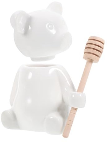 CIYODO Honey Pot Wooden Spoon Bear Design Ceramic Honey Jar Storage Container for Jams Syrup