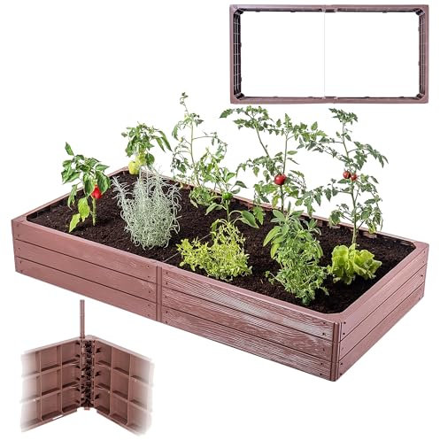 Jardin, plate-bande surélevée pour la culture de légumes, de fleurs et d'herbes, parterre de fleurs et d'herbes, bordure en plastique (rectangulaire, marron)