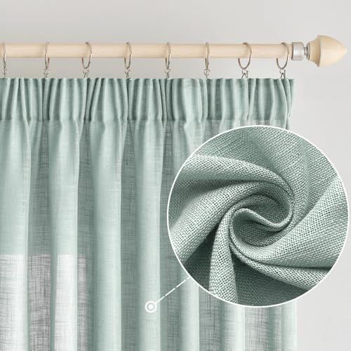 EMEMA Gardinen Leinenvorhang Vorhänge mit Kräuselband Türkis B140xH145cm | Gardinen mit Kräuselband 2er Set Leinenvorhang für Wohnzimmer Dekoschal Küchengardinen Schlaufenschal Schlafzimmer 140x145cm