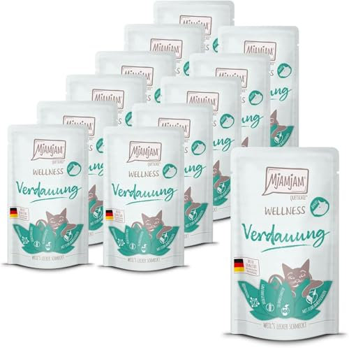 MjAMjAM - Premium Nassfutter für Katzen - Wellness - Verdauung - Rind, 12er Pack (12 x 125g), getreidefrei