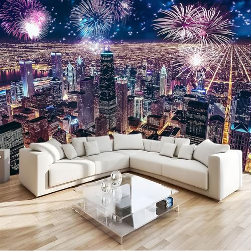 Edificio De La Ciudad Fotomurales Decor Pared Fuegos artificiales de la ciudad de Nueva York Papel pintado Tejido No Tejido Decor de Pared, Salones, Habitaciones Decor Murales Fotográfico 200x140 cm