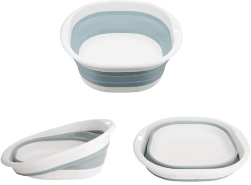 5L Collapsible Round Washing Up Bowl Basin Sink, Plastic Basket Washbasin Multipurpose Outdoor Travel Hygiene Facial Folding Portable Silicone Tub Bucket for Kitchen Camping Caravan Shower-M (Blue)