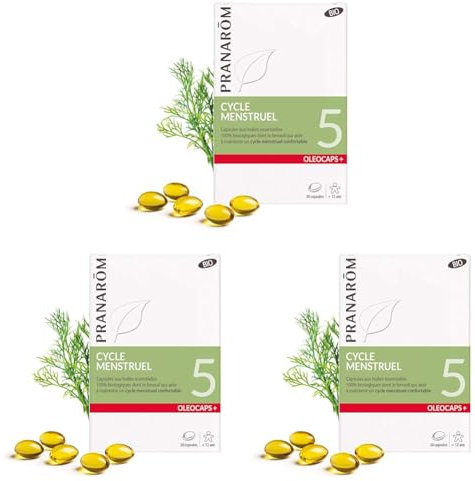 PRANARÔM - Oléocaps 5 - Cycle Menstruel - Aux Huiles Essentielles Ciblées - Dont Fenouil, Lavande Vraie, Cardamome, Gingembre, Lemongrass & + - 100% Naturelle Et Bio - HECT - 30 Capsules Prédosées