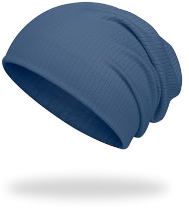 Kiiwah Slouch beanie-mössa, varma mjuka vintermössor pojkar flickor dubbla lager barnmössor småbarn baby stickad mössa för vår, höst och vinter, blå, M