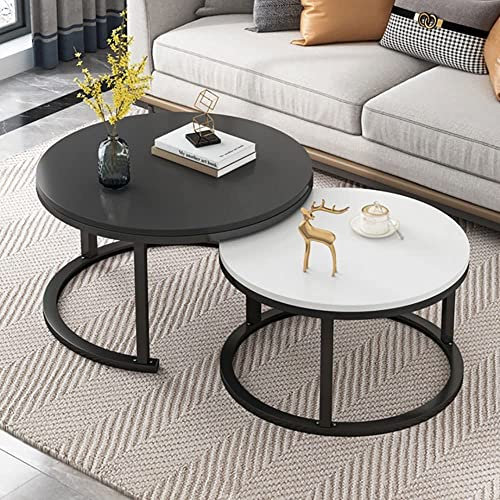 KROVEDY Satztisch-Couchtisch, 2er-Set, stapelbare Beistelltische, Glatte Tischplatte aus gehärtetem Glas für das Wohnzimmer, runde Sofatische aus Metall – 80 x 45 + 60 x 38 cm / 70 x 45 + 50 x 38 cm