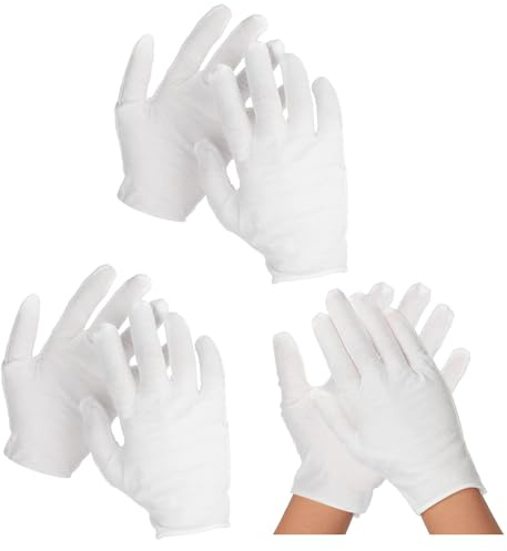 APLZGMG 3 Pairs White 100% Cotton Gloves, Thickened Stretchable Lining Gloves for Dry Hands Eczema, Soft and Resuable White Works Glove for Guard, Parade, Jewellery, Film Photo, Coin Inspection