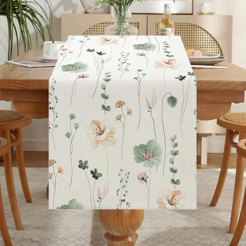 LOZULO Sommer Deko Pflanzen Blumen Tischläufer Outdoor | Abwaschbar Tischläufer Esstisch Tisch Dekoration für Hochzeiten Outdoor Drinnen Urlaub Party Dekor 40 x 180 cm