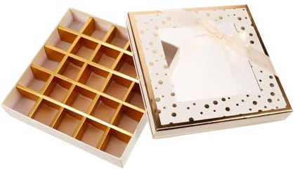 SEWOART Leere Pralinenschachtel 25 Fächer Aus Karton Mit Durchsichtigem Fenster Beige Geschenkverpackung Für Hochzeit Geburtstag Valentinstag
