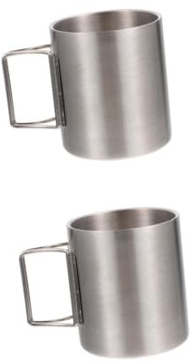 TOYANDONA 2 Piezas Taza Plegable Para Acampar Doble Vasos De Agua Tazas De Café Reutilizables Con Tapas Vaso De Viaje Taza De Viaje De Café Té Con Leche Bebiendo Silver Acero Inoxidable 304