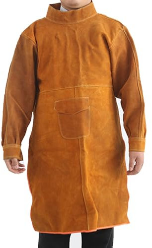 GZKDKZB Grembiuli da Saldatore in Pelle di Mucca, Resistente al Calore e alla Fiamma, per Uomo e Donna, Giallo, Circa 100 cm