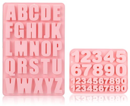 2 Stück Silikonform Buchstaben und Silikonform Zahlen, A-Z & 0-9 Alphabet Silikonformen Gießformen Groß, Silikonformen Backen DIY, für Tortendekoration, Jahrestag, Kindergeburtstag