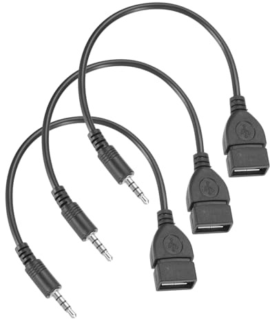 QUARKZMAN 3 Cavi Aux-USB, Convertitore da Jack Audio 3.5mm Maschio a USB 2.0 Femmina per Porta AUX Auto, Nero