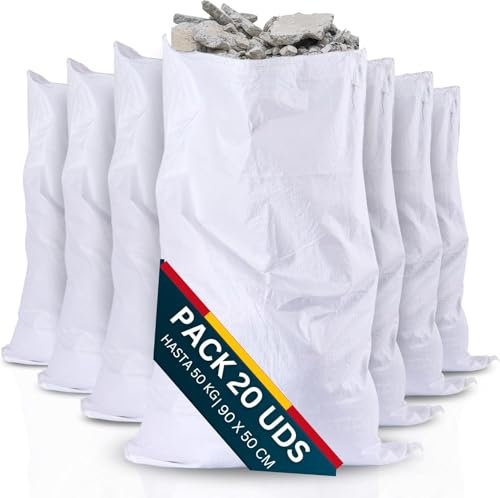 [20 uds] Sacos Para Escombros [50x90cm] Resistentes 50kg, Saco Yute, Saco Rafia, Saco Jardin, Saco Para Escombros de Obra, Bolsas para obras y Transporte de Materiales (20 Sacos)