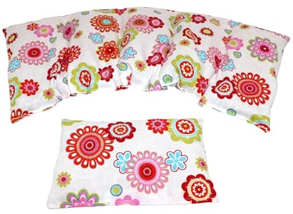 BUNTE MISCHUNG Kirschkernkissen 2 er Set Langes 51 x 20 cm 5 Kammer + kleines Körnerkissen Wärmekissen XXL Schulterkissen Nackenkissen Mikrowelle + Backofen (Bunte Ornamente, Kirschkene)