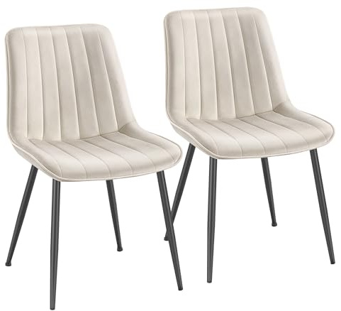 SONGMICS Esszimmerstuhl 2er Set, Polsterstuhl, Gebogene Rückenlehne | Küchenstuhl, Stahlbeine, bis 120 kg belastbar, cappuccinobeige-tintenschwarz, TYRA Kollektion LDC090LH01