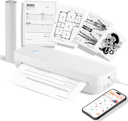 Zyncove A4 Imprimante Thermique sans Encre,Portable sans Bluetooth Imprimante Fil pour Le Voyage-la Maison-Support Compatible avec Les Téléphones et Ordinateurs Portables Android et iOS (Blanc)