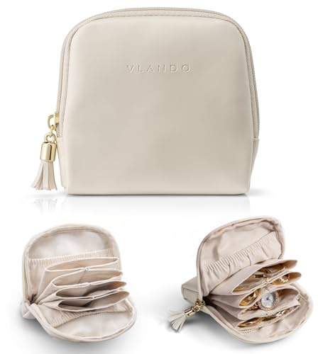 Vlando Travel Jewellery Organiser, Jewellery Pouch with Zipper, Velvet Lining Jewellery Bags for Rings, Bracelets & Necklaces,Cream White