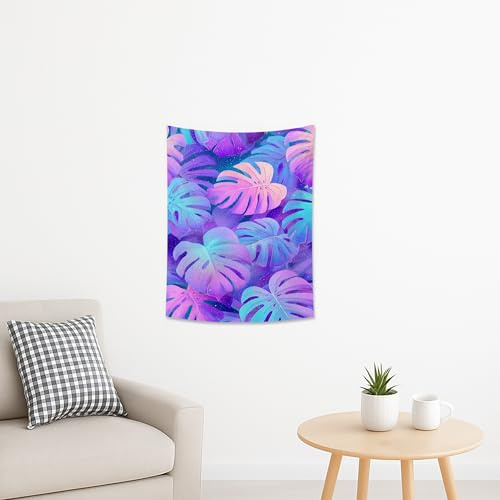 Colorido tapiz de hojas de Monstera, colgante de pared tropical verde violeta, estética bohemia para sala de estar, dormitorio, decoración de interiores, 76 x 101 cm