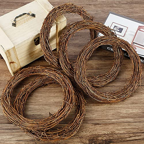 5 Pcs Natural Grapevine Wreath, Retro Christmas Rattan Wreath Rings, 25/30cm Diameter Braided Wreathes, DIY Hand-Woven for Door Wall Garden Wedding Halloween Holiday Decoration