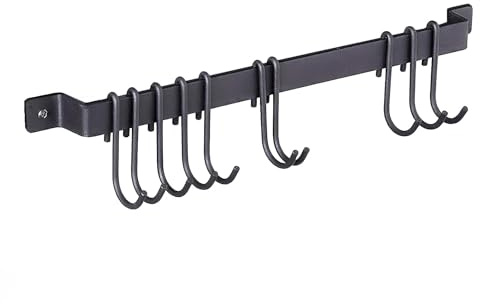 Küchenschiene Wandmontage Schwarzes Eisen mit 10 S-Haken (43,5 cm)