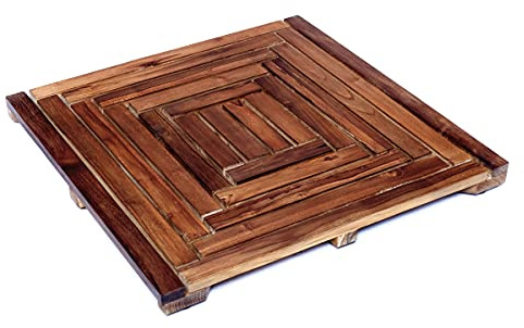 Brillibrum Design Duschmatte Teakholz 60cm x60 cm Badvorleger Mehrzweck Antirutsch Bodenmatte quadratisch Teak Holzmatte mit Gummi Füßen Gartendusche Unterlage (Variante 2, 60x60cm)