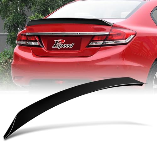 Pspeed Rear Spoiler fit for Honda Civic Sedan DX/EX/EX-L/HF/LX/Si 2012-2015, for Honda Civic Sedan Natural Gas/Touring 2013-2015, for Civic Sedan GX 2012 Rear Wing Spoiler Gloss Black