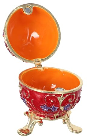 Amosfun Victorian Enamel Egg Jewelry Box Hinged Russian Trinket Case Gilded Metal Ring Holder for Wedding and Keepsake Storage