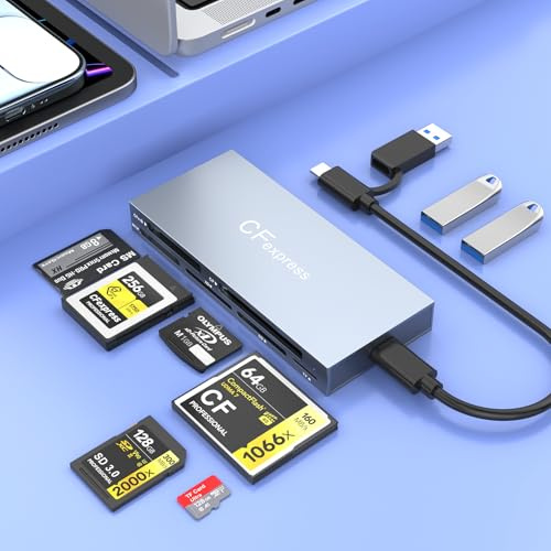 Lector de Tarjetas CFexpress Tipo B 8en1 Lector de Tarjeta CFe Tipo B con USB3.2(Gen 2) 10Gbps para tarjetas CFexpress tipo B/CF/XD/MS/TF/SD,Adaptador CFe SD Card Reader para Windows/Mac/Linux/Android