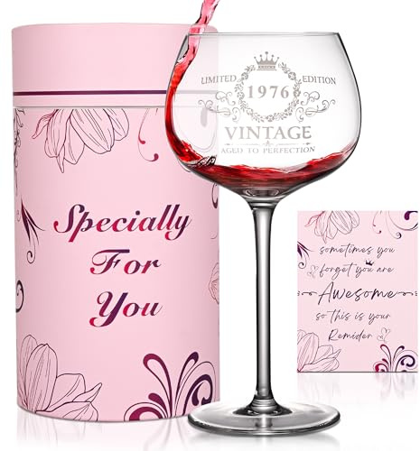 Sxkayxr 50th Birthday Gifts for Women, Vintage 1976 Engraved Wine Glass,Presents for Female 50 th,50th Birthday Gift Ideas for Her,Daughter, Wife, Friends