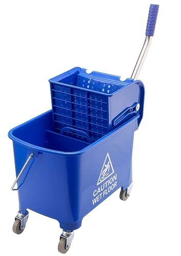 Kommerzieller Mop-Eimerwagen, robuster Stahl, 20 l, Kentucky-Eimer mit Nassboden-Schild, blauer Reinigungswagen auf Rollen und abnehmbarem Auswringer für Büro und Schule (mehrere Farben erhältlich)