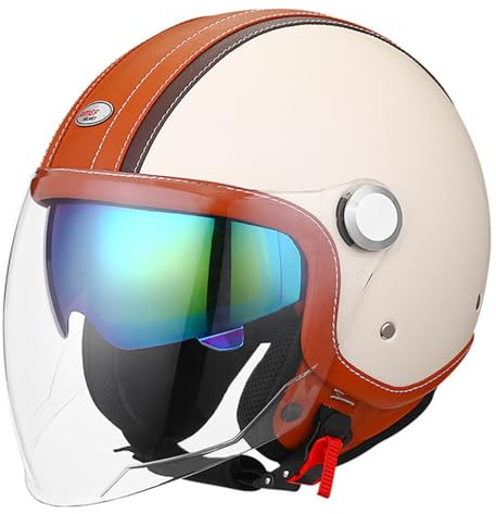 Caschi Da Moto Jet E Demi-Jet Con Visiera Aperto Casco Retrò Moto 3/4 Per Adulti Uomini Donne Cascos Mezzo Scodella Per Scooter Cruiser Omologato DOTECE Caschi Cromwell B,L:59-60CM