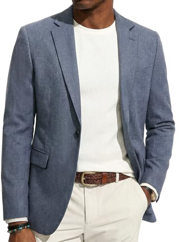 Mens Casual Blazer One Button Sport Coats Lightweight Business Suit Jacket Denim Blue