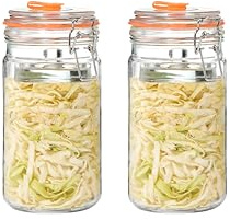 Glolaurge Fermentierglas 1,16 L Glas-Fermentierset mit Glasgewicht für Sauerkraut, Chilisauce, Met, Kombucha & mehr–2er-Set