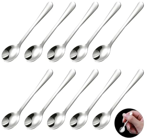 10 Stück Espressolöffel Mini, Espresso Kaffeelöffel Edelstahl Mini Löffel Einfaches Dessert Kleine Gewürzlöffel Helles Besteck Cute Small Praktische für Gewürze Salz Honig Teelöffel (7.5cm Silber)
