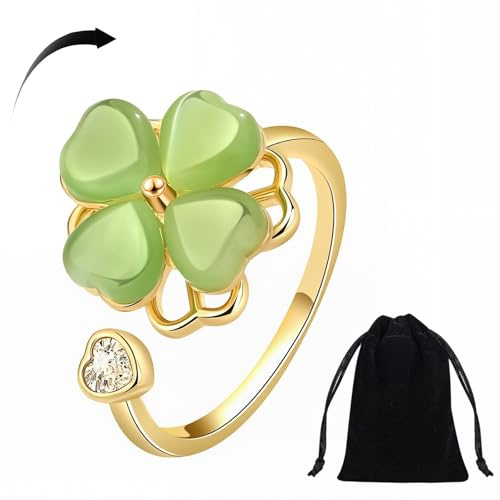 BAUCH Anello Antistress per Donna,Quadrifoglio Impilabili Anelli Antistress,Regolabile Aperto Fidget Ring,Aperto Regolabile Anello per Donna di Ansia