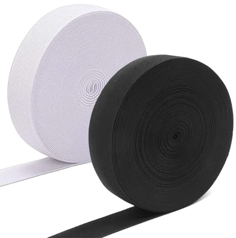 DYSWTUE Goma Elastica Costura 20mm de Ancho, 12m de Largo, Bandas Elásticas de Costura Blancas y Negras, Grueso y Alta Elasticidad, Perfectas para Manualidades, Pretina, Pantalones, Pelucas