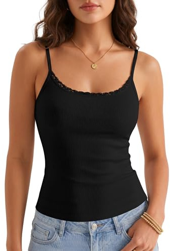DUOEASE Top Donna Senza Maniche Colletto a U Canotta Donna Estiva Basic Spalline Sottili Casual Elegent Top（Nero-M）